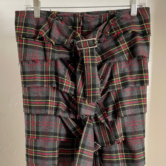 FORNARINA Italy PLAID Wool PUNK Rock GRAFFITI and BUCKLES SKIRT Size Medium - Picture 5 of 15